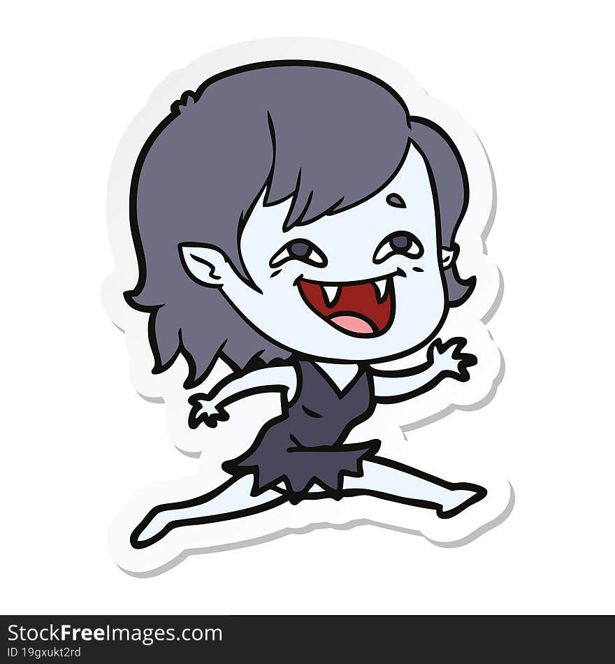 sticker of a cartoon laughing vampire girl