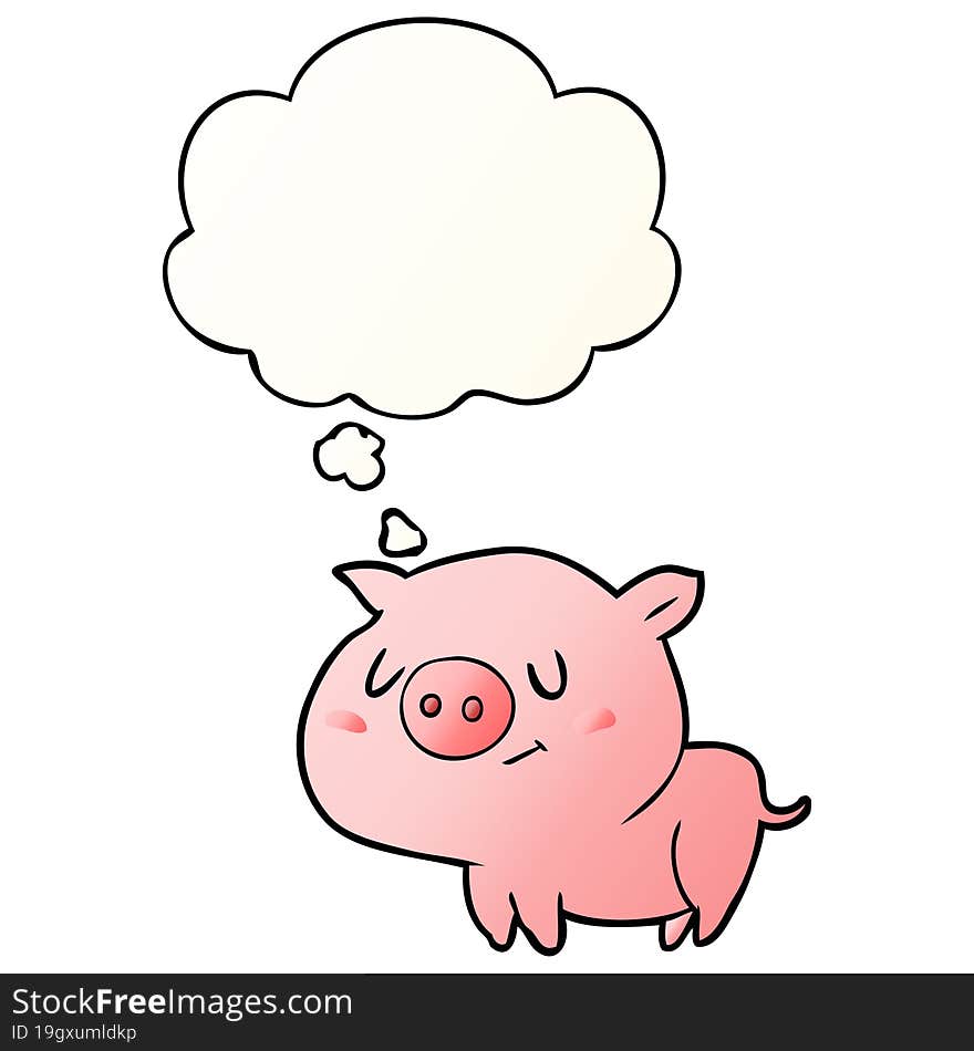 cartoon pig and thought bubble in smooth gradient style