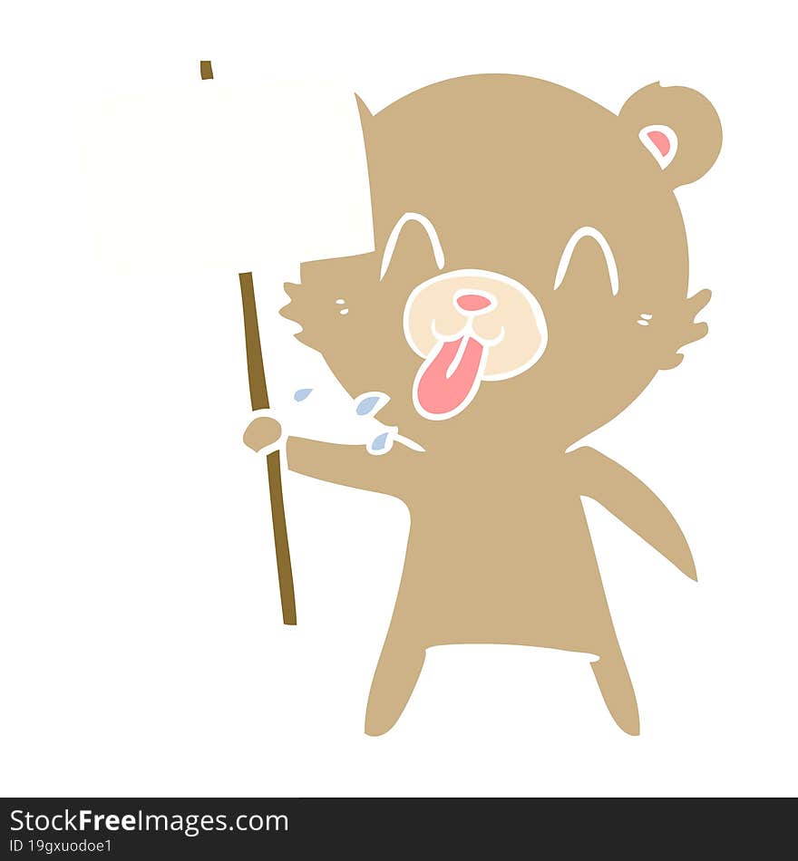 rude flat color style cartoon bear with protest sign