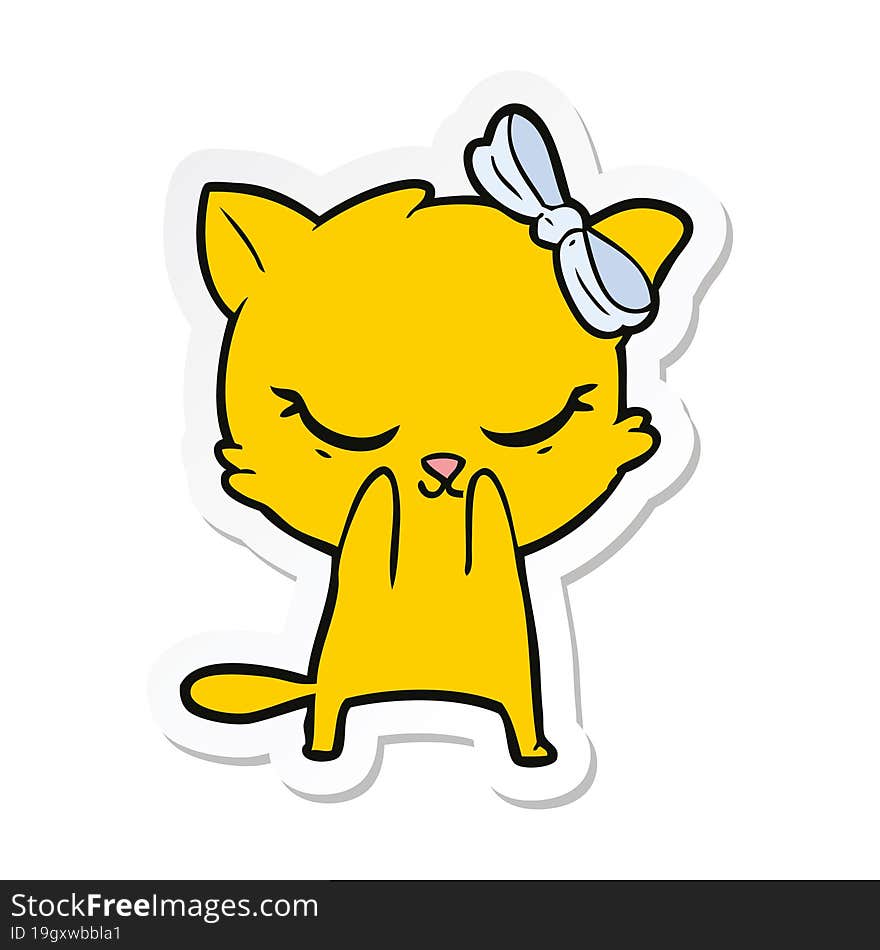 Sticker Of A Cute Cartoon Cat With Bow