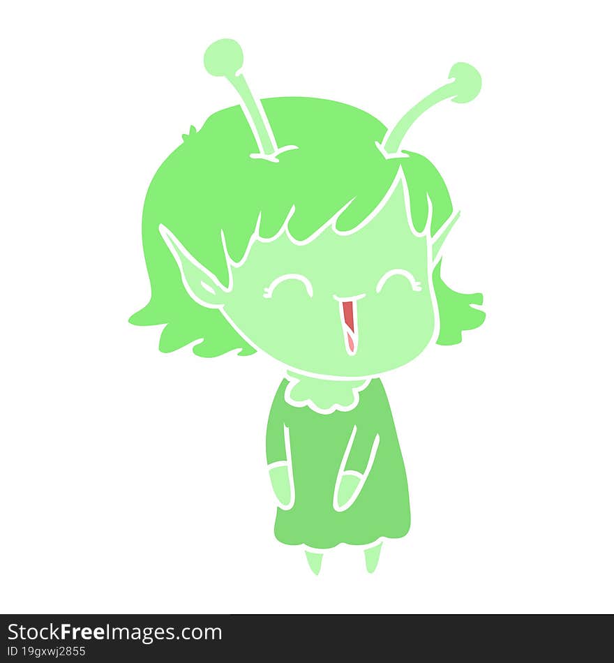 flat color style cartoon alien girl laughing