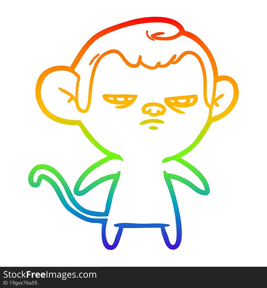 rainbow gradient line drawing of a cartoon monkey