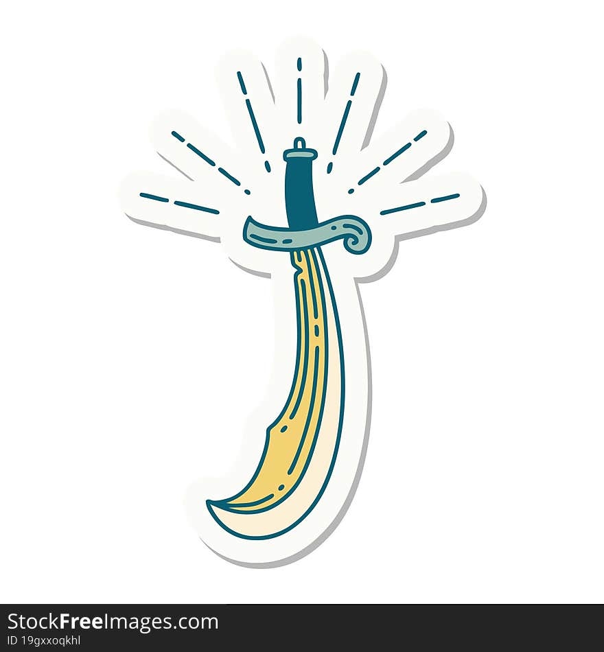 sticker of tattoo style scimitar sword