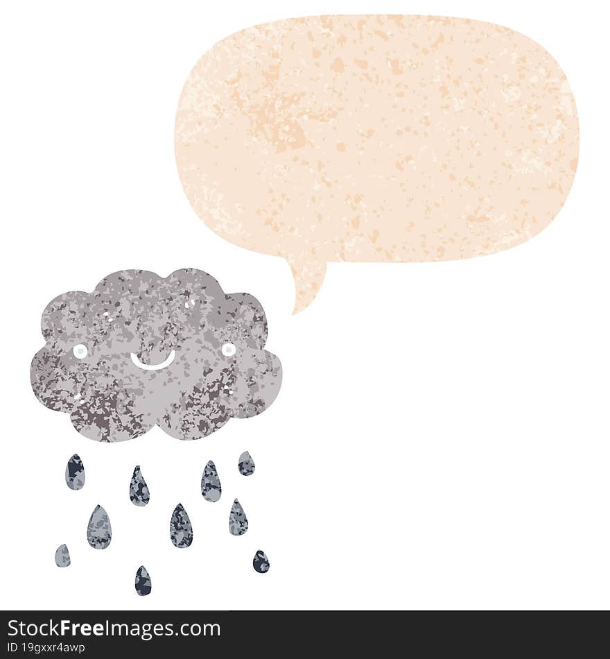 cute cartoon cloud and speech bubble in retro textured style