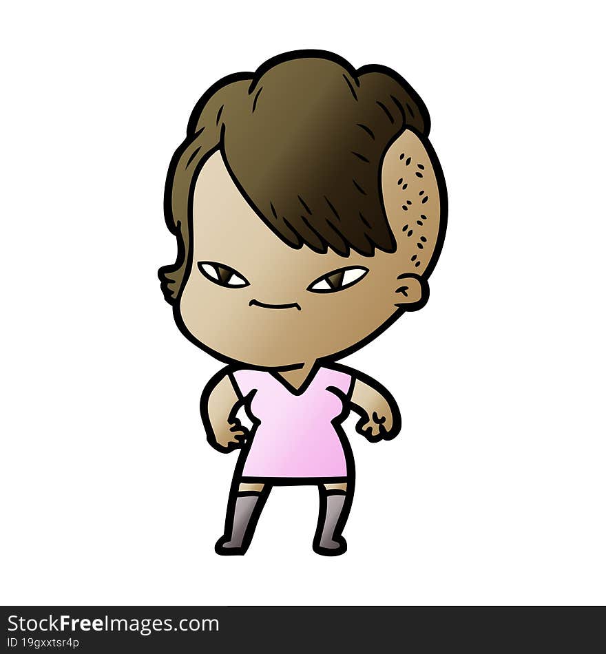 cute cartoon girl with hipster haircut. cute cartoon girl with hipster haircut