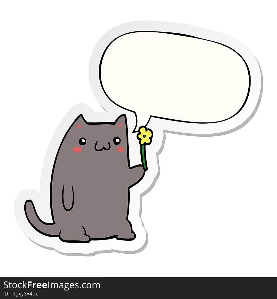 Cute Cartoon Cat And Speech Bubble Sticker