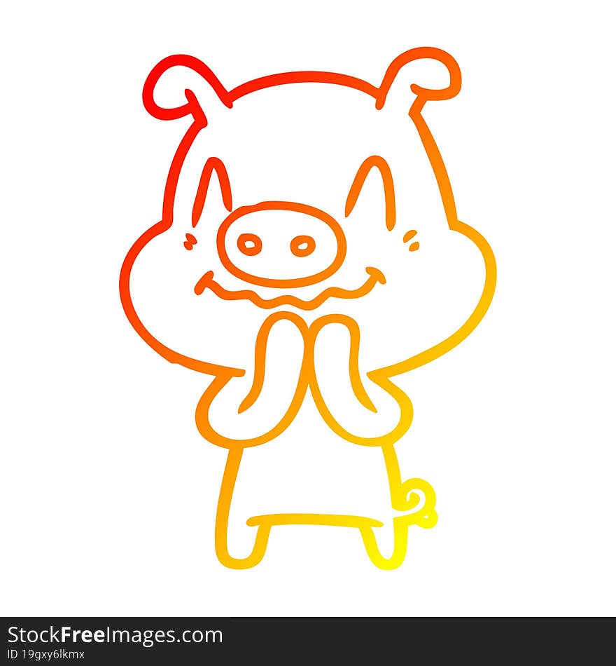 warm gradient line drawing nervous cartoon pig