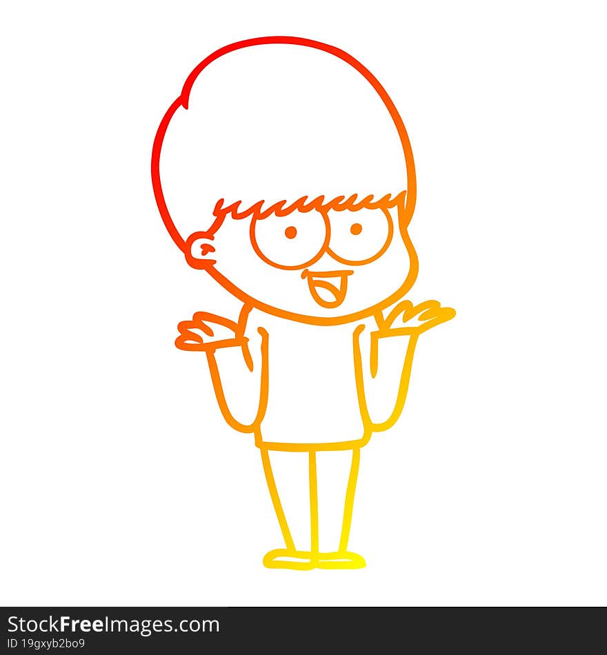 Warm Gradient Line Drawing Happy Cartoon Boy