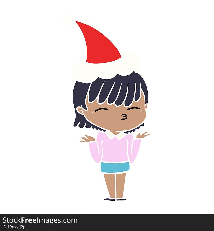 hand drawn flat color illustration of a woman wearing santa hat