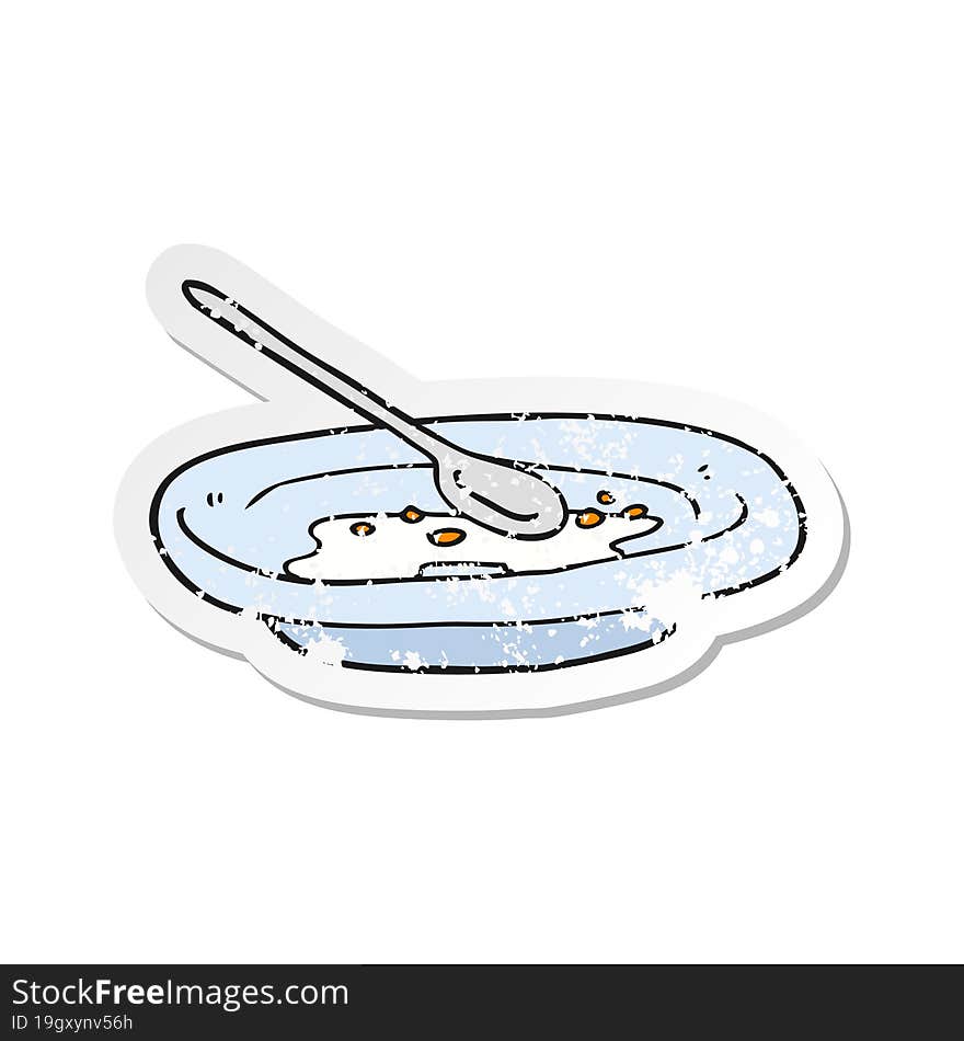 retro distressed sticker of a cartoon empty cereal bowl