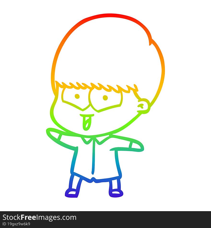 Rainbow Gradient Line Drawing Cartoon Happy Boy