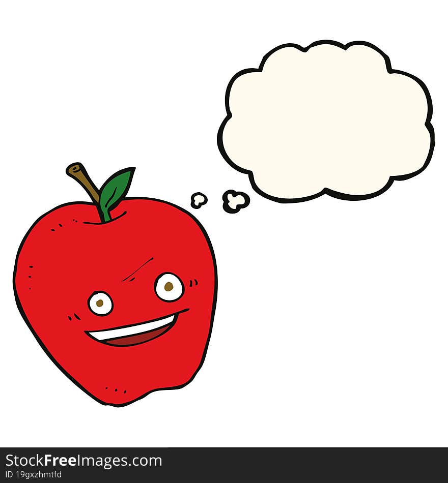 Cartoon Happy Apple With Thought Bubble