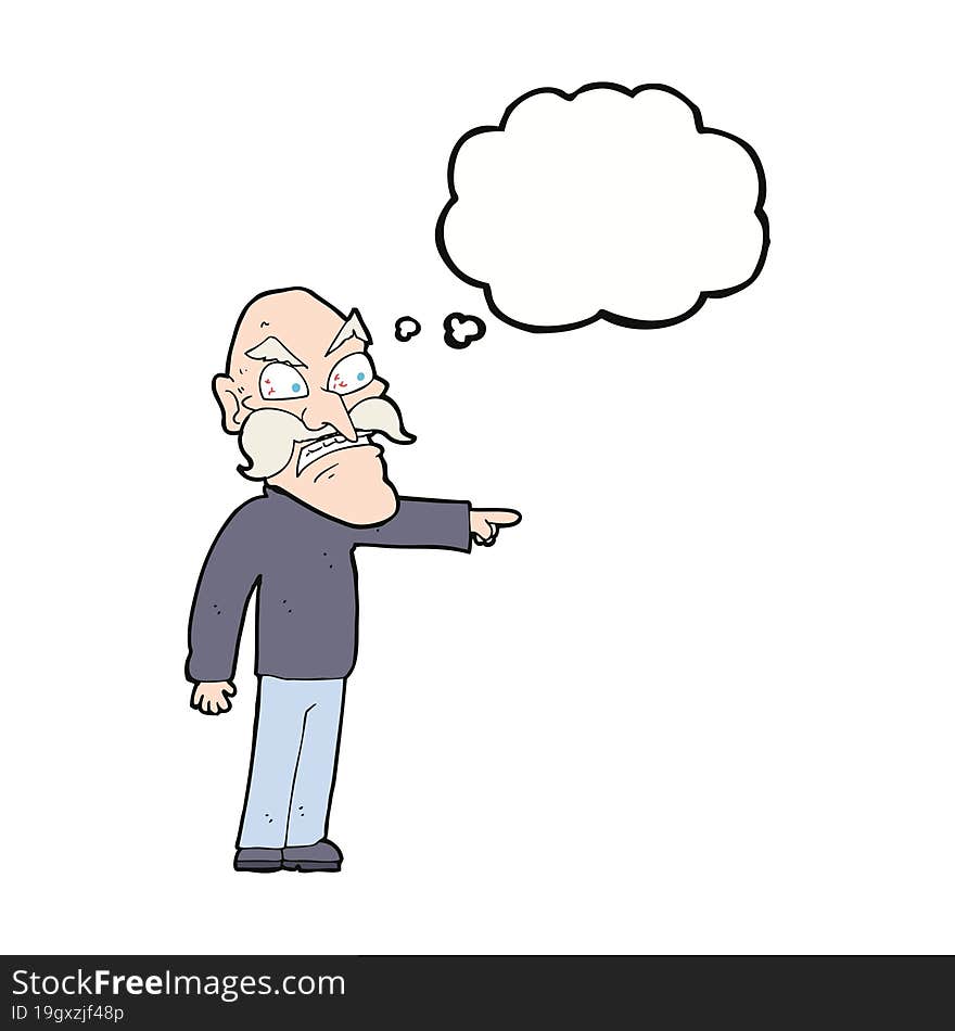 cartoon furious old man with thought bubble