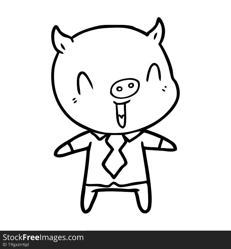 happy cartoon pig wearing shirt and tie. happy cartoon pig wearing shirt and tie