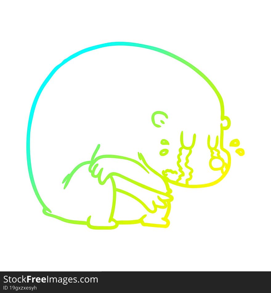 Cold Gradient Line Drawing Crying Cartoon Bear