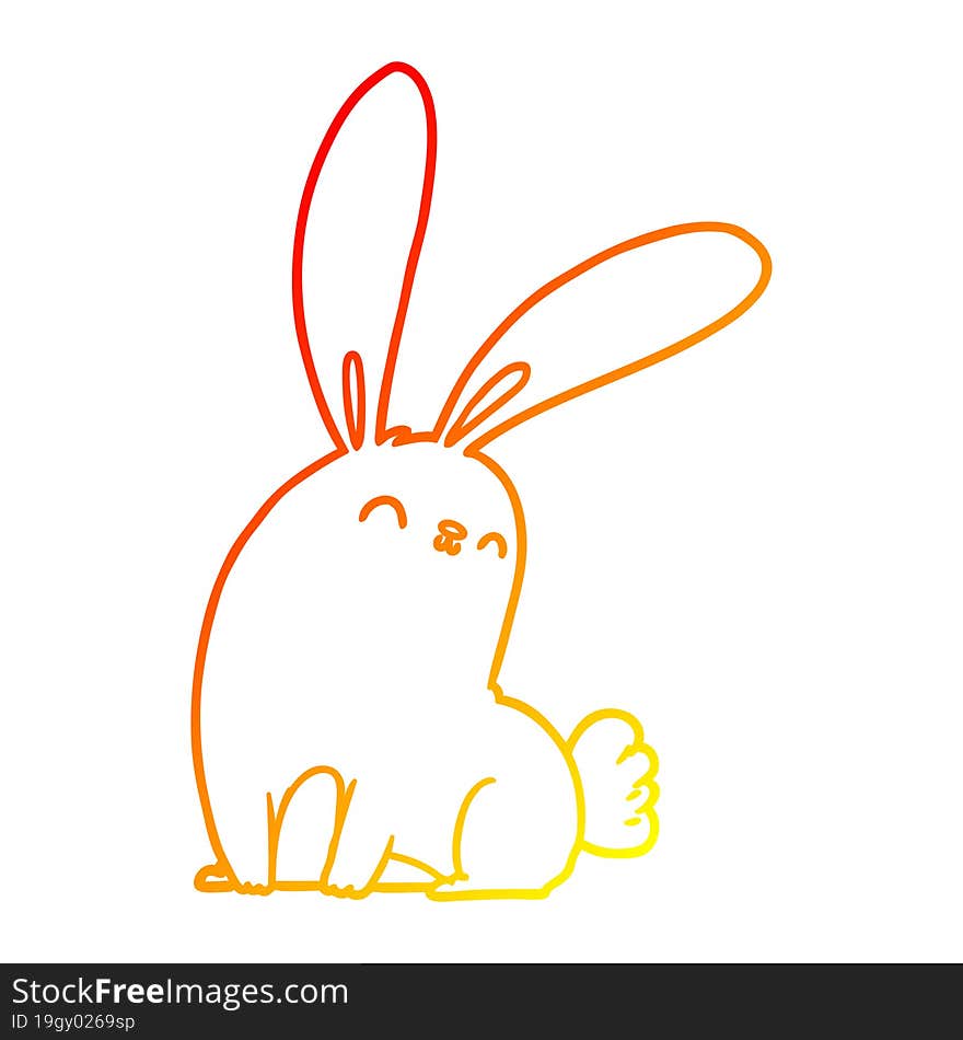 warm gradient line drawing of a cute cartoon rabbit