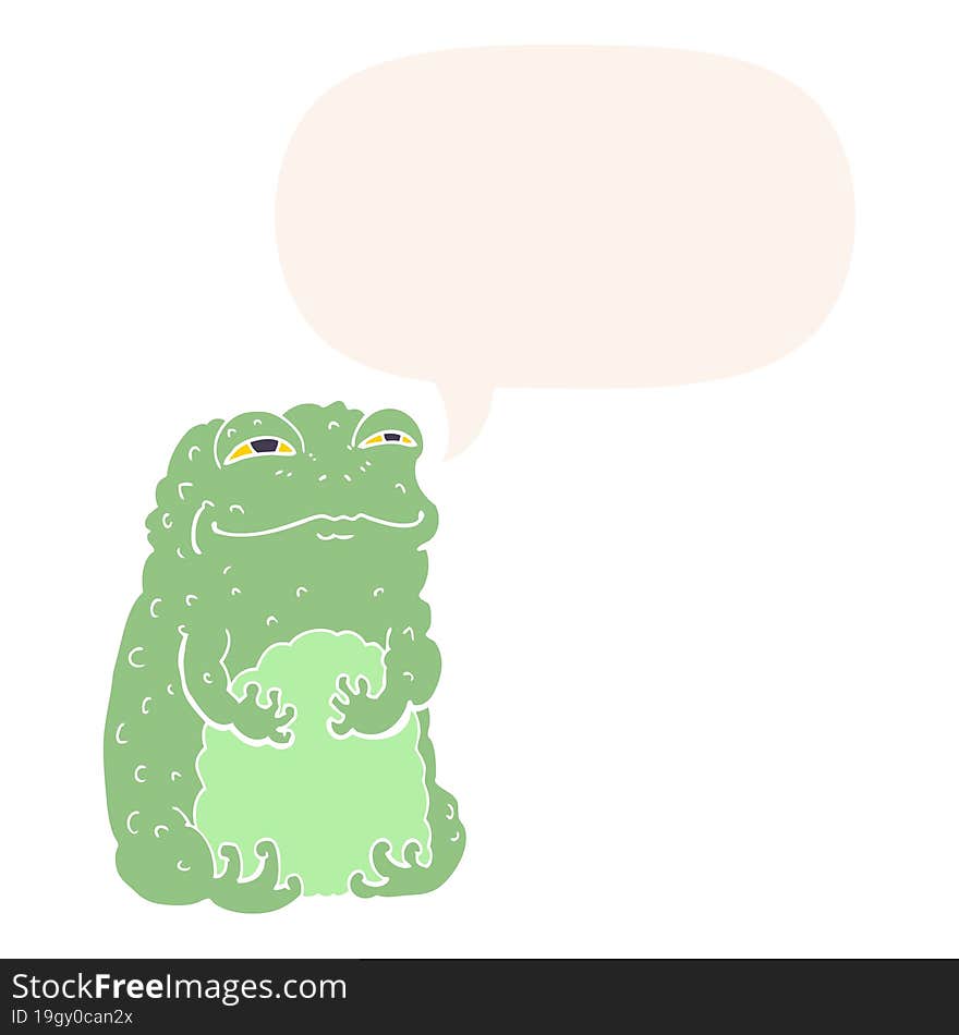 cartoon smug toad and speech bubble in retro style