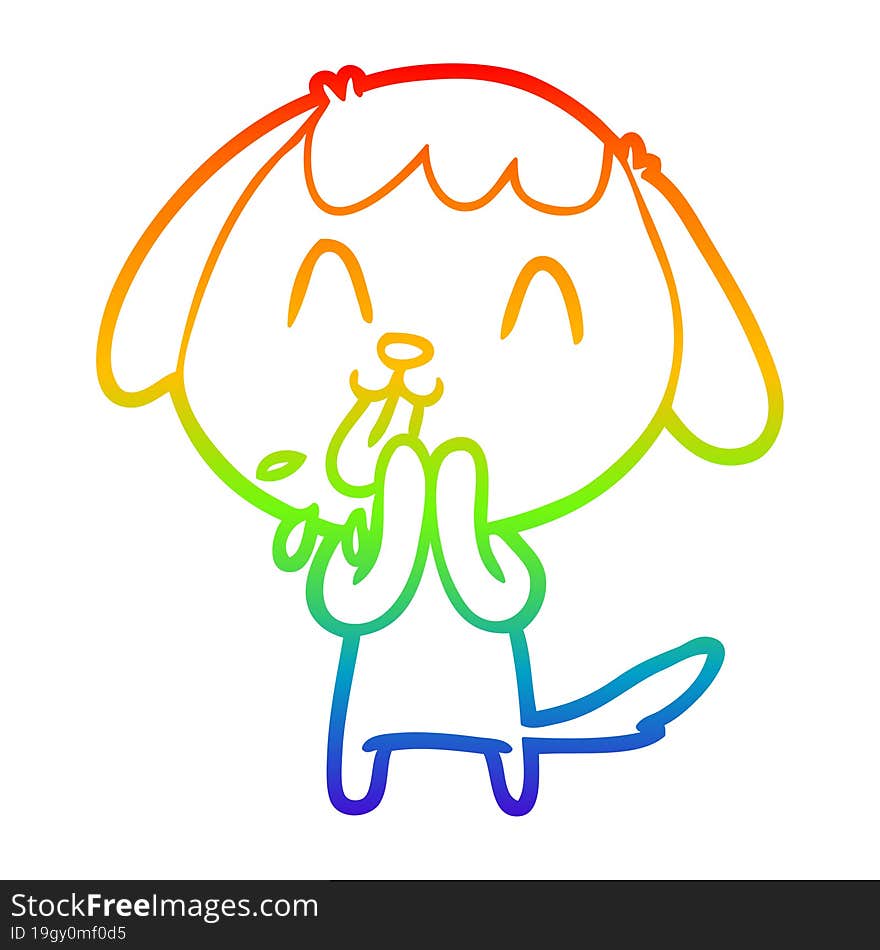 rainbow gradient line drawing of a cute cartoon dog