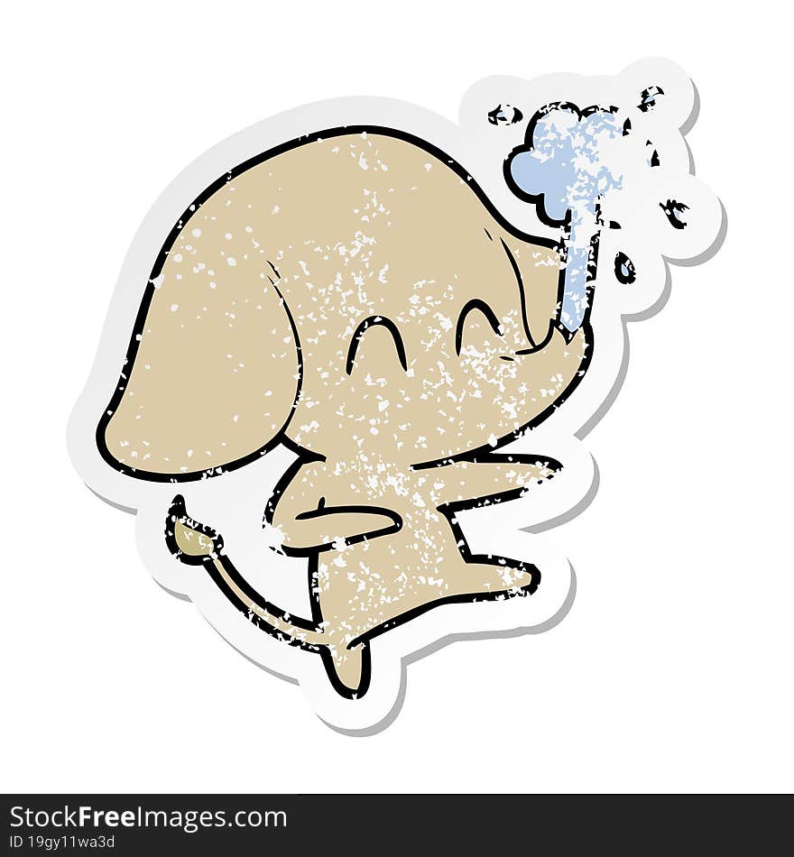 Distressed Sticker Of A Cute Cartoon Elephant Spouting Water