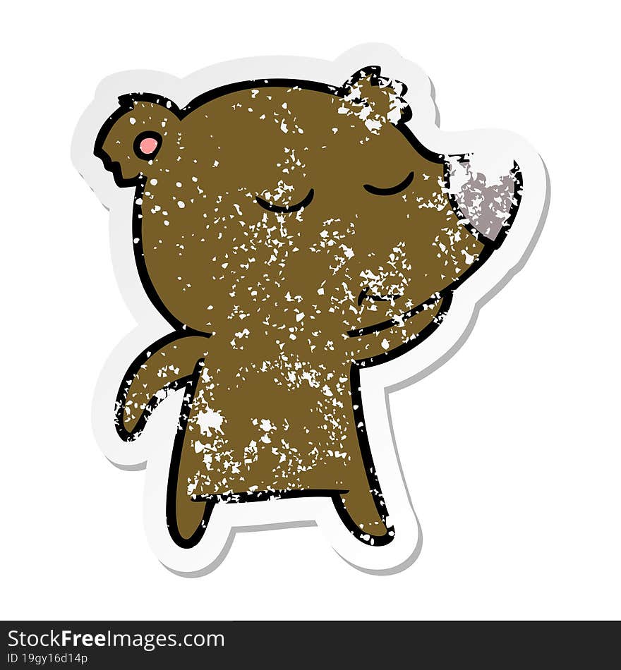 distressed sticker of a happy cartoon bear