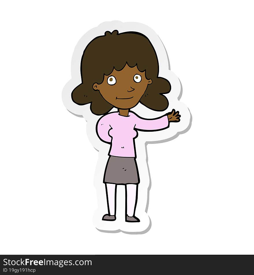 Sticker Of A Cartoon Friendly Woman