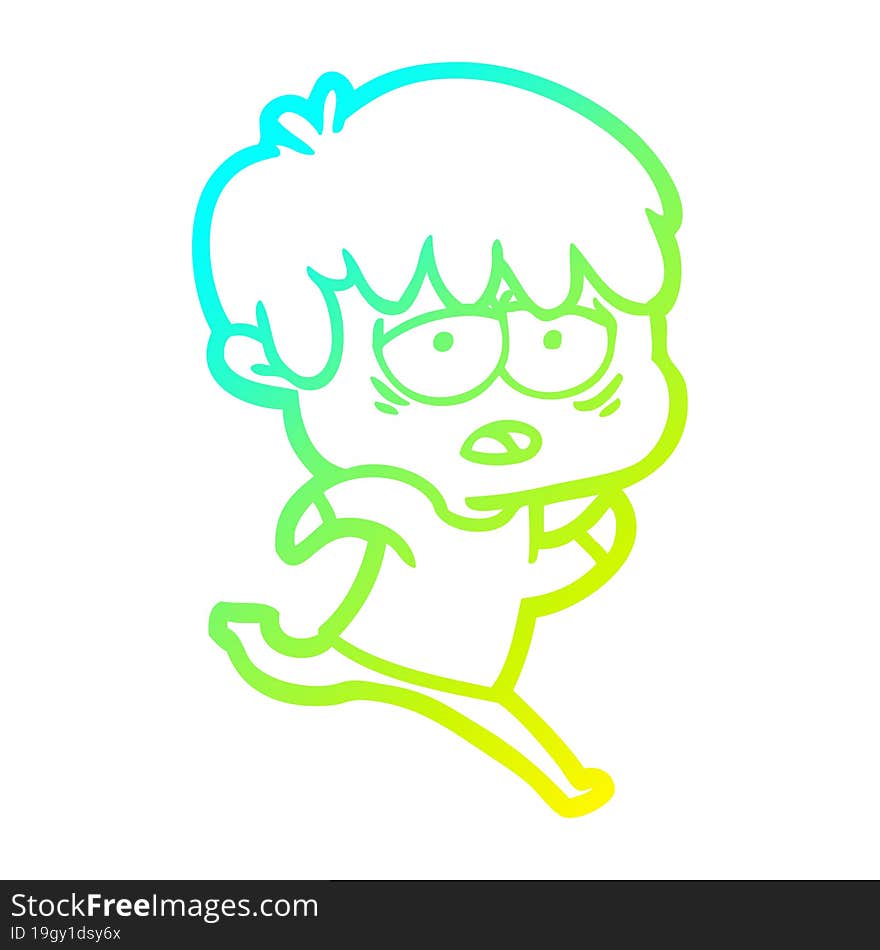 cold gradient line drawing cartoon exhausted boy