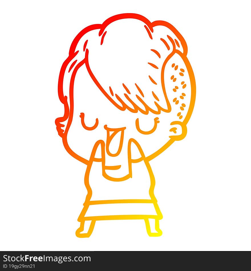 Warm Gradient Line Drawing Cute Cartoon Girl With Hipster Haircut