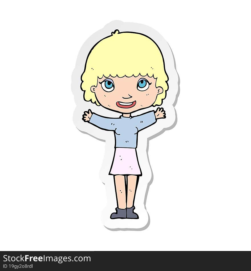 sticker of a cartoon woman waving