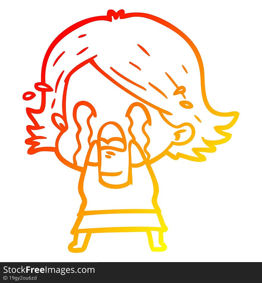 warm gradient line drawing of a cartoon woman crying