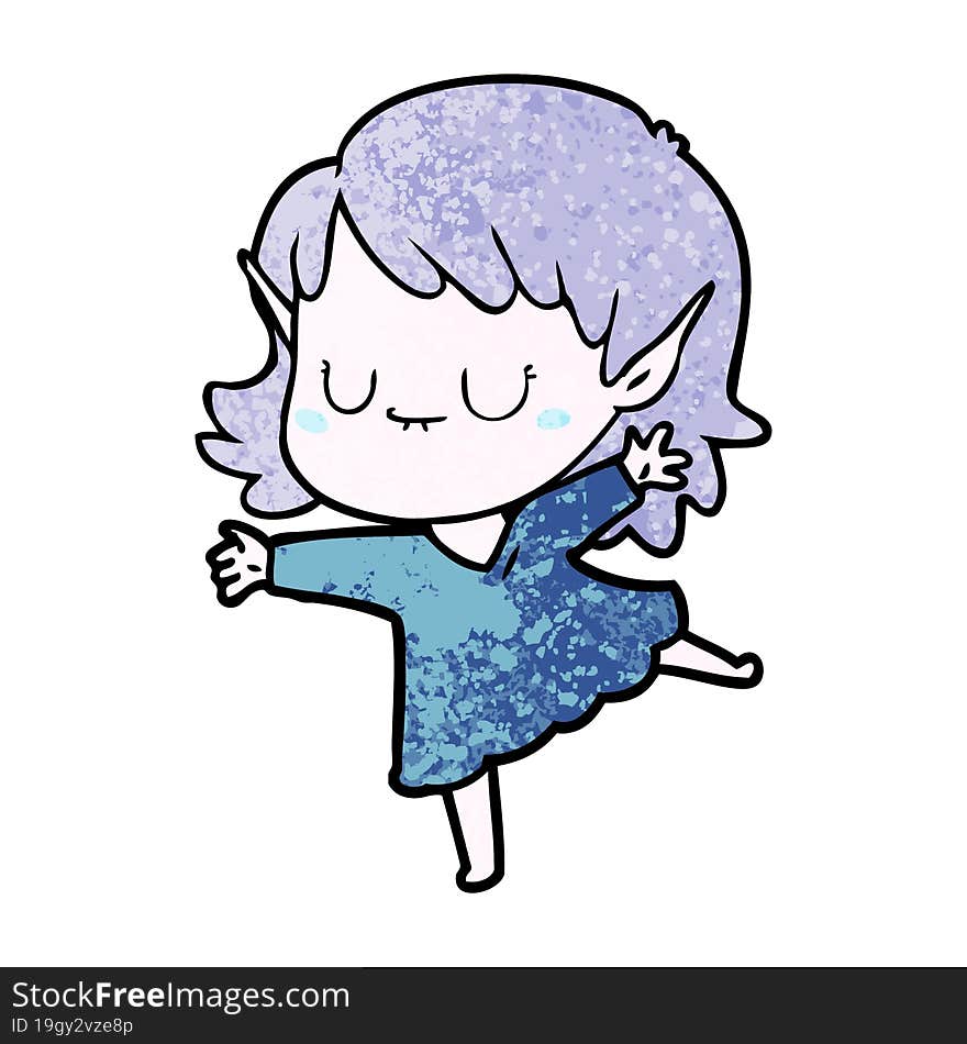 happy cartoon elf girl wearing dress. happy cartoon elf girl wearing dress