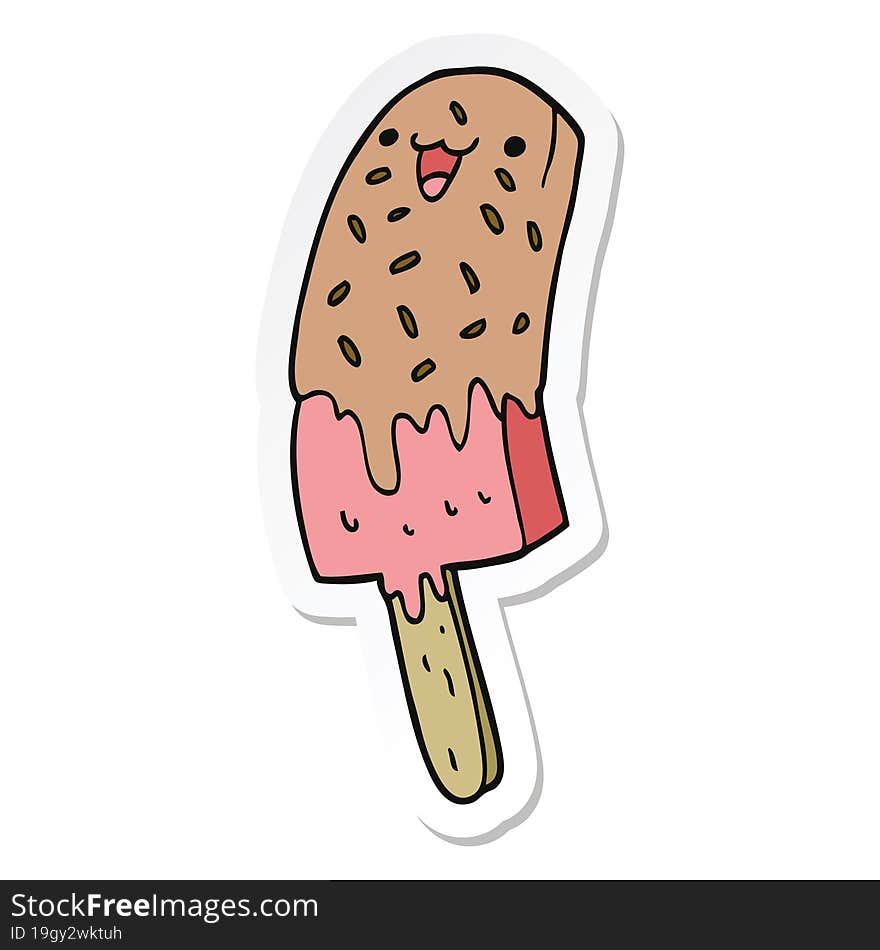 Sticker Of A Cute Cartoon Happy Ice Lolly