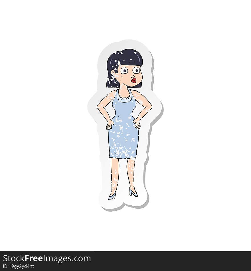 retro distressed sticker of a cartoon woman with hands on hips