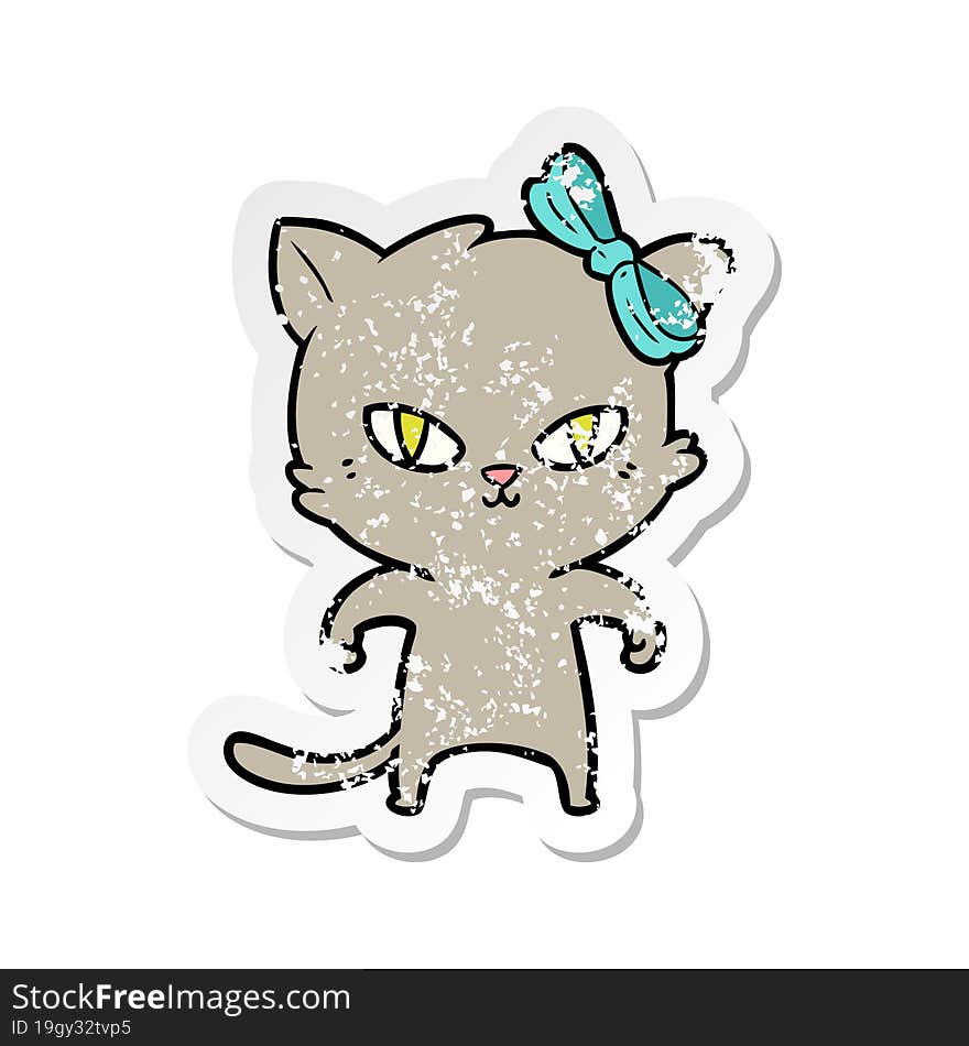 distressed sticker of a cute cartoon cat