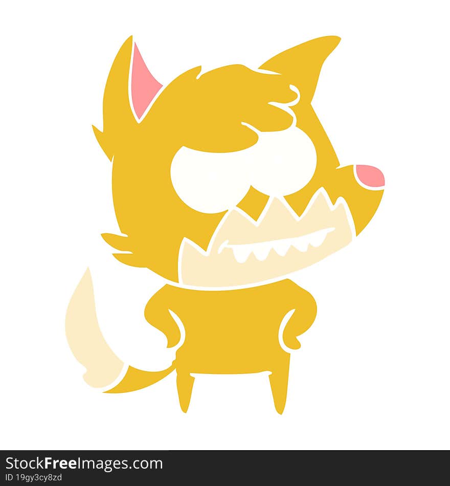 flat color style cartoon grinning fox