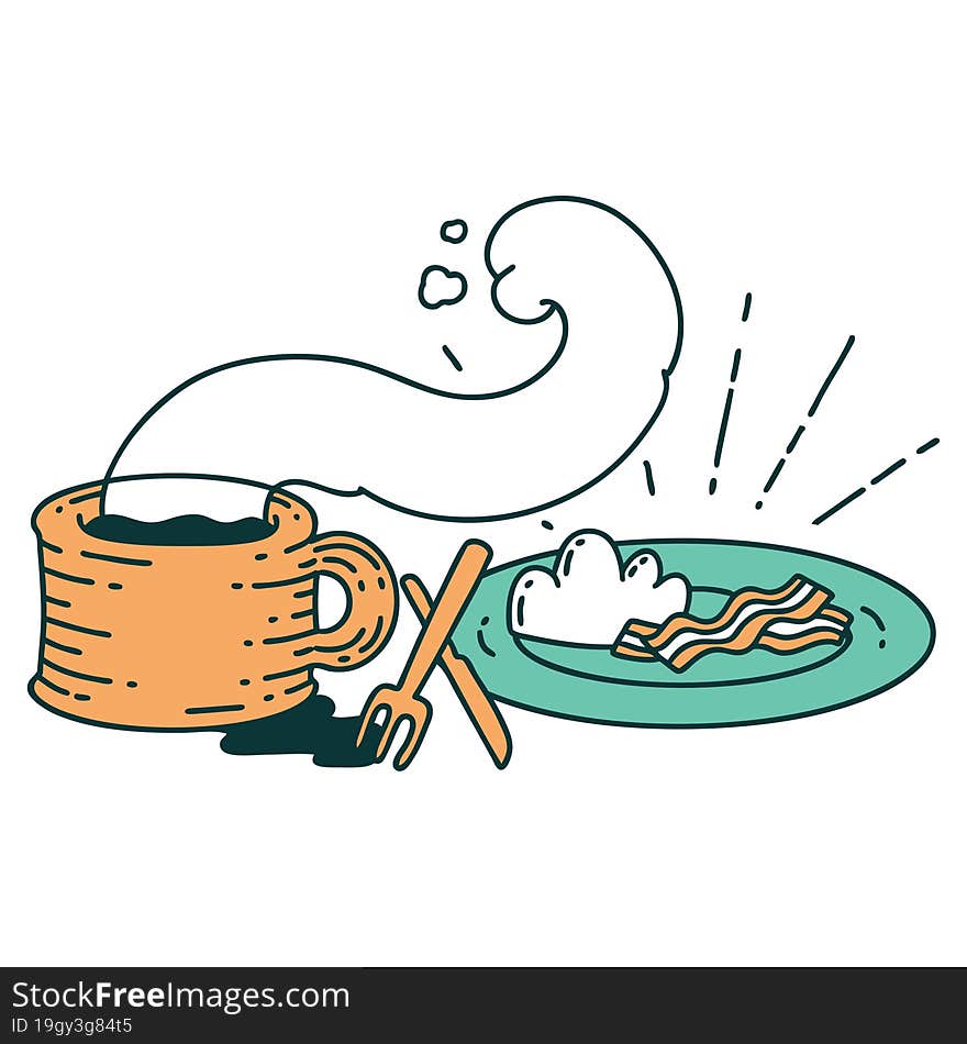 illustration of a traditional tattoo style breakfast and coffee