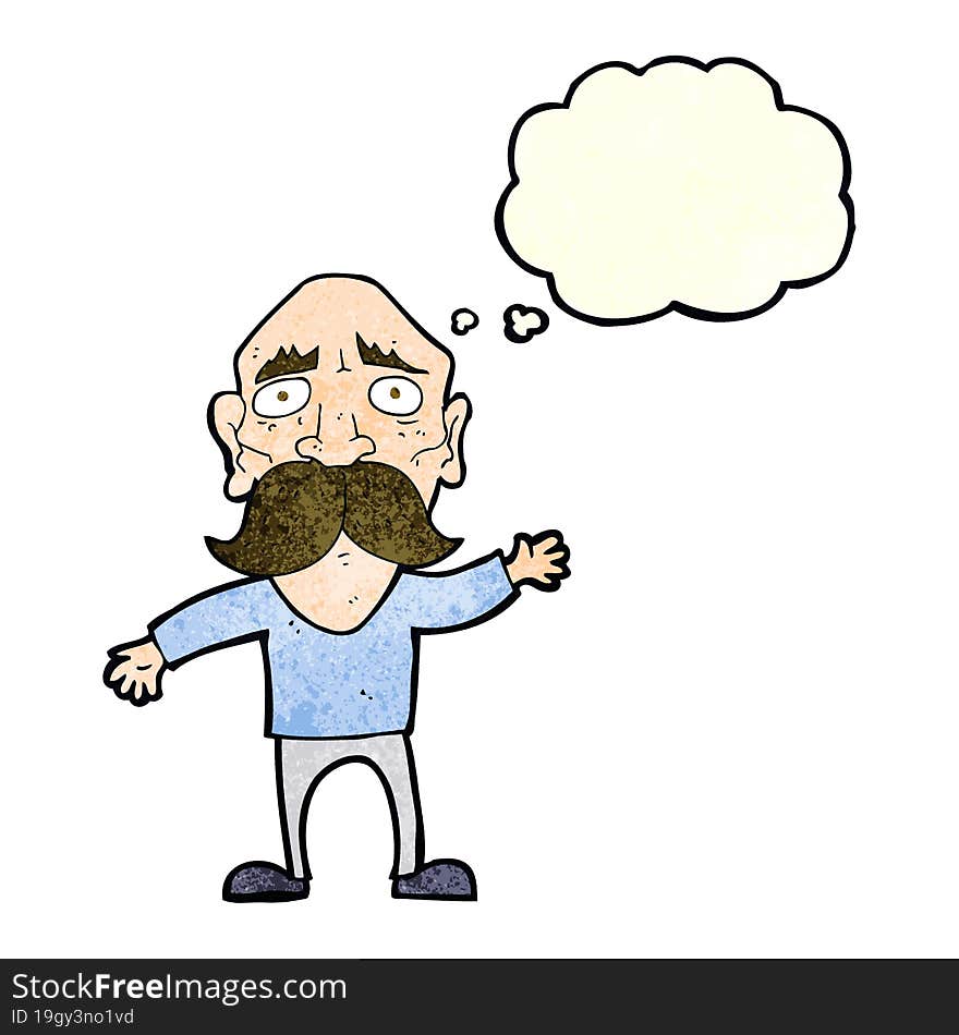 cartoon worried old man with thought bubble