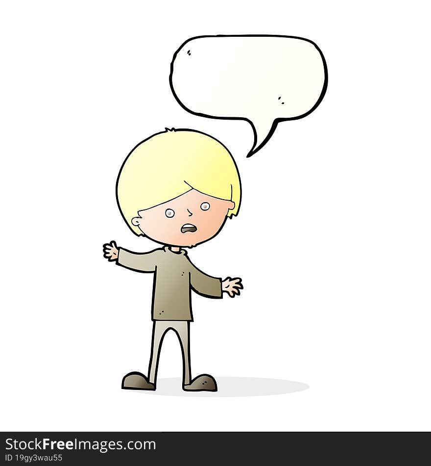 cartoon unhappy boy with speech bubble