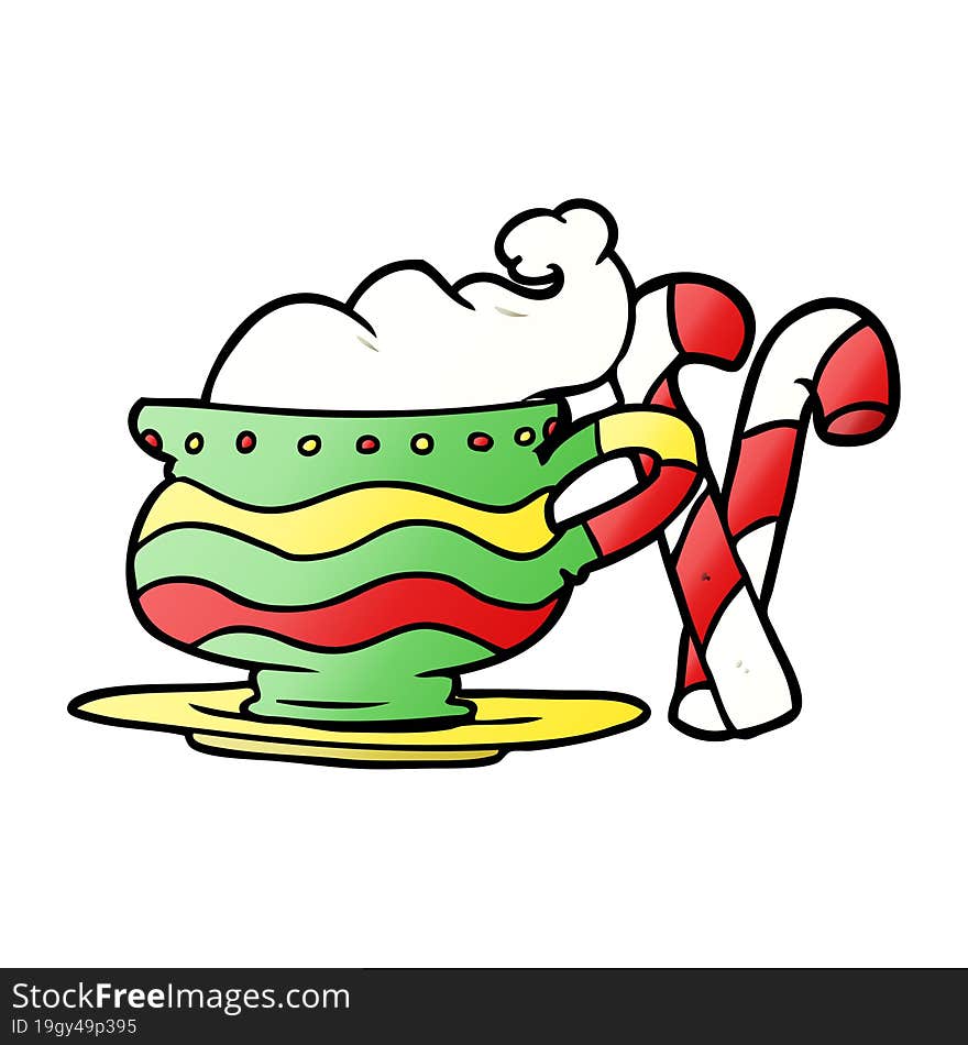 cartoon christmas cocoa with candy canes. cartoon christmas cocoa with candy canes