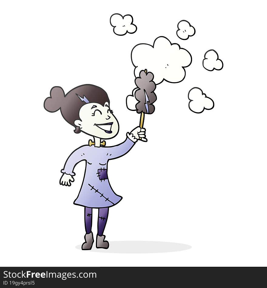 Cartoon Zombie Woman Dusting