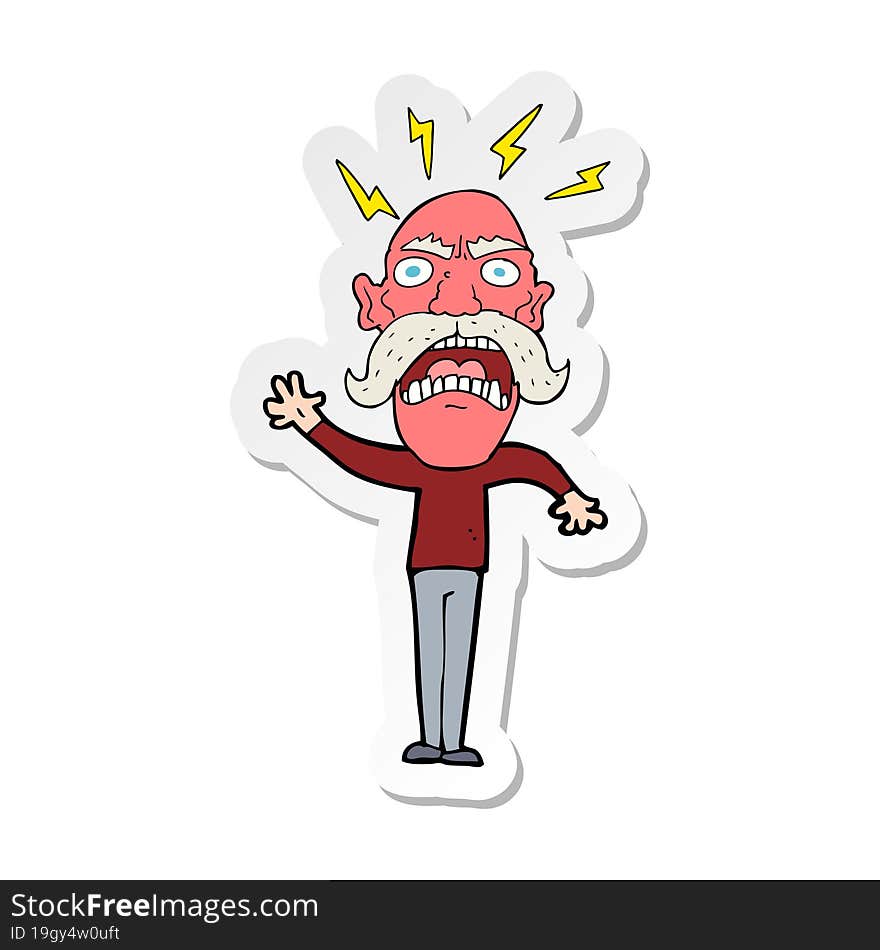 sticker of a cartoon furious old man