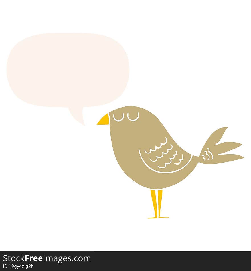 Cartoon Bird And Speech Bubble In Retro Style