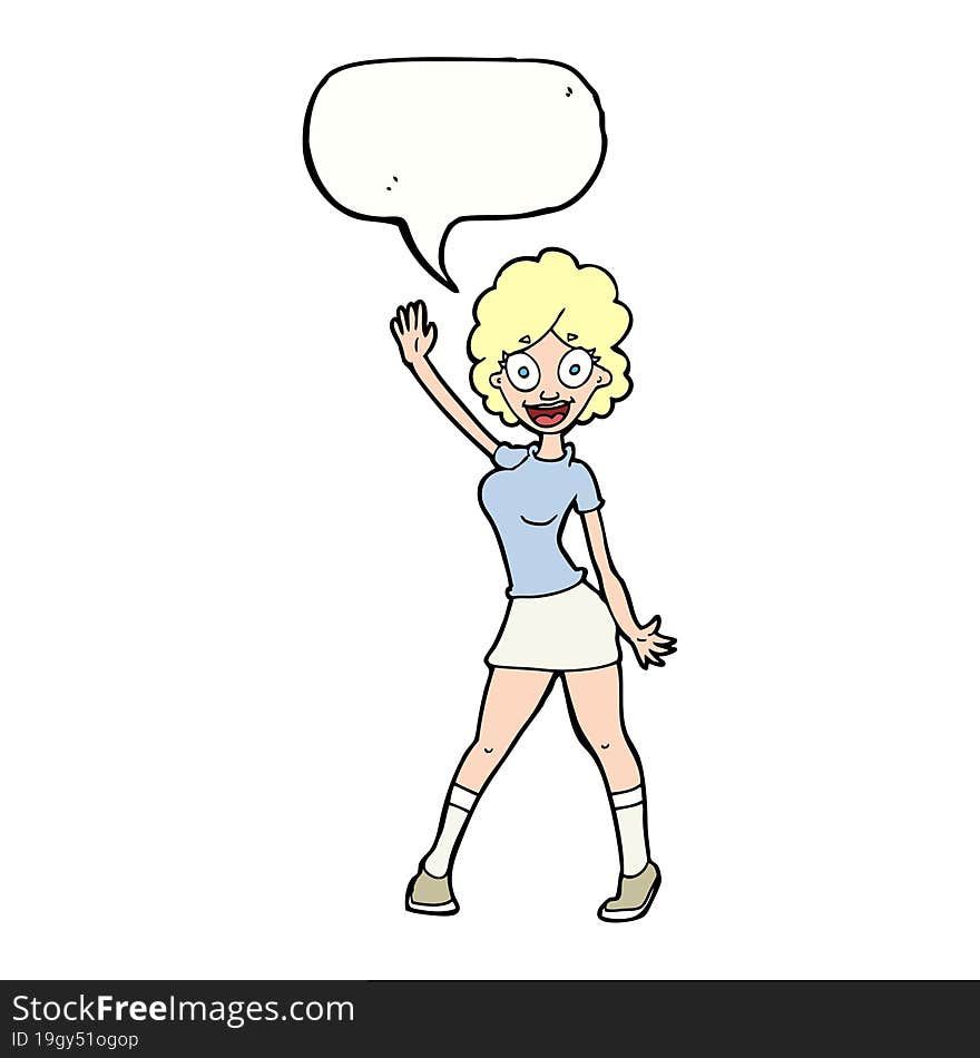 Cartoon Woman Dancing With Speech Bubble