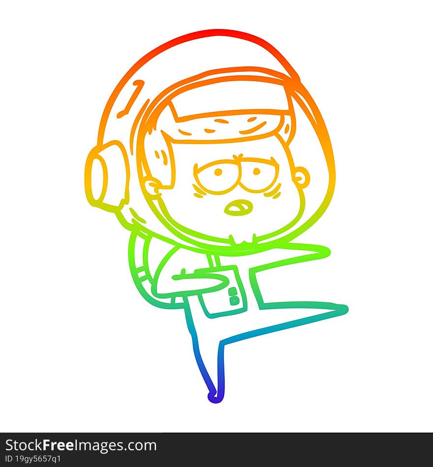 rainbow gradient line drawing cartoon tired astronaut