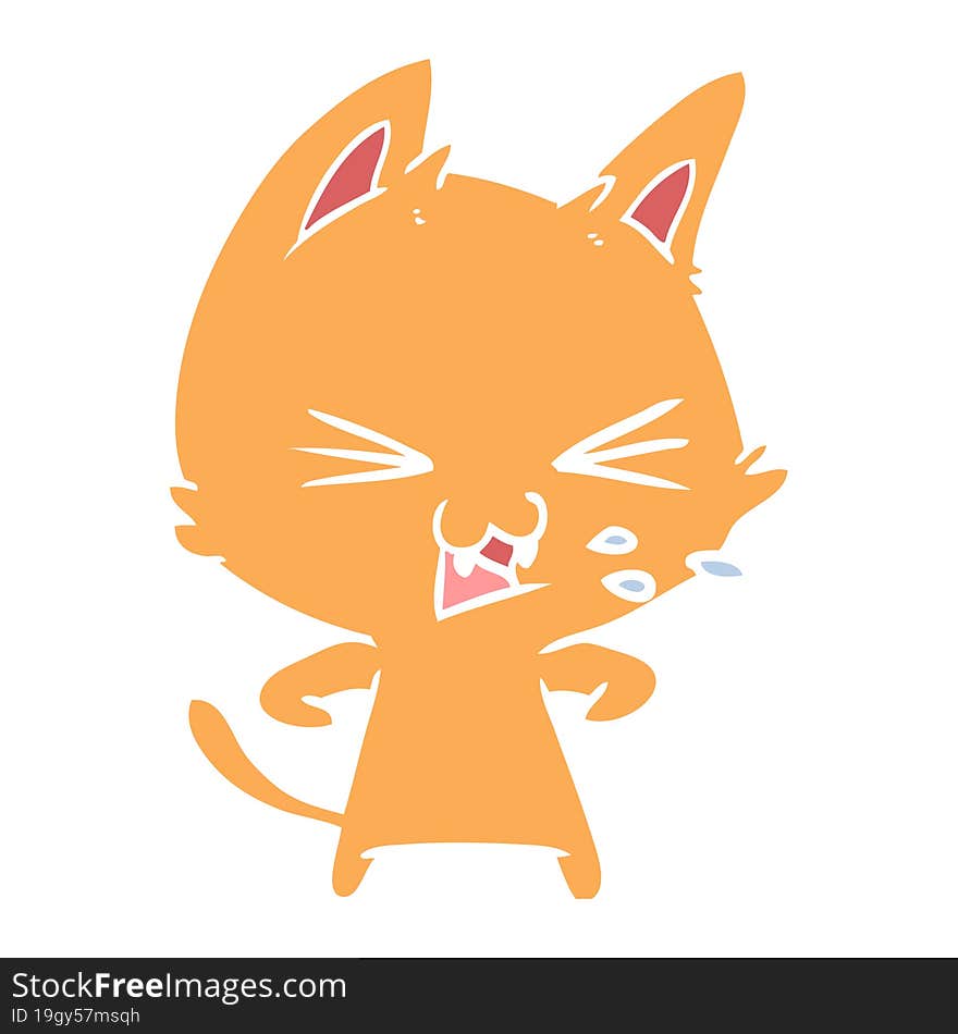 Flat Color Style Cartoon Cat Hissing