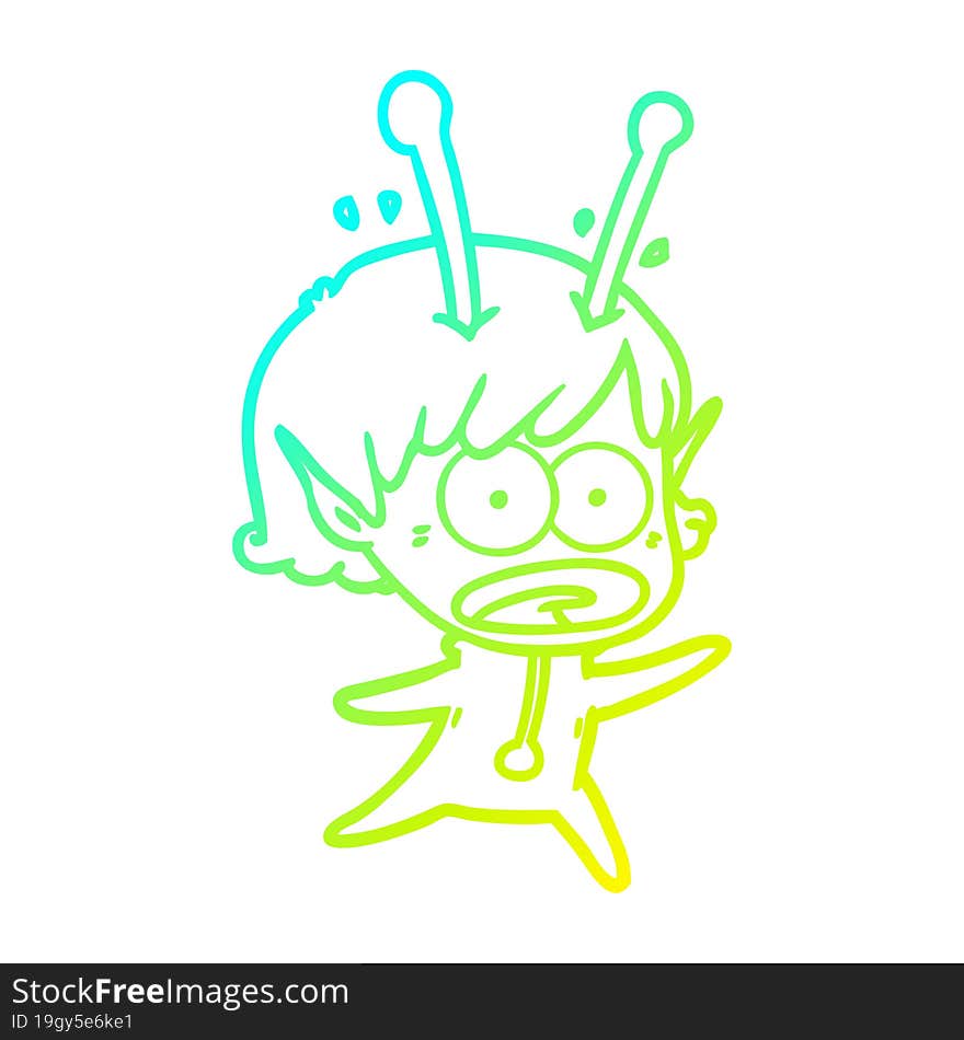 cold gradient line drawing cartoon shocked alien girl