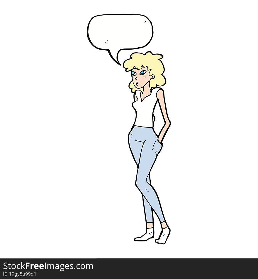 cartoon pretty woman  with speech bubble