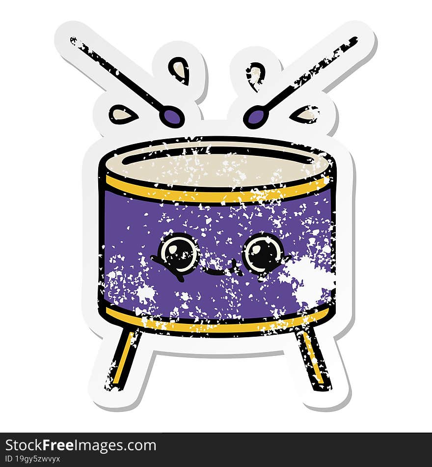 Distressed Sticker Of A Cute Cartoon Drum