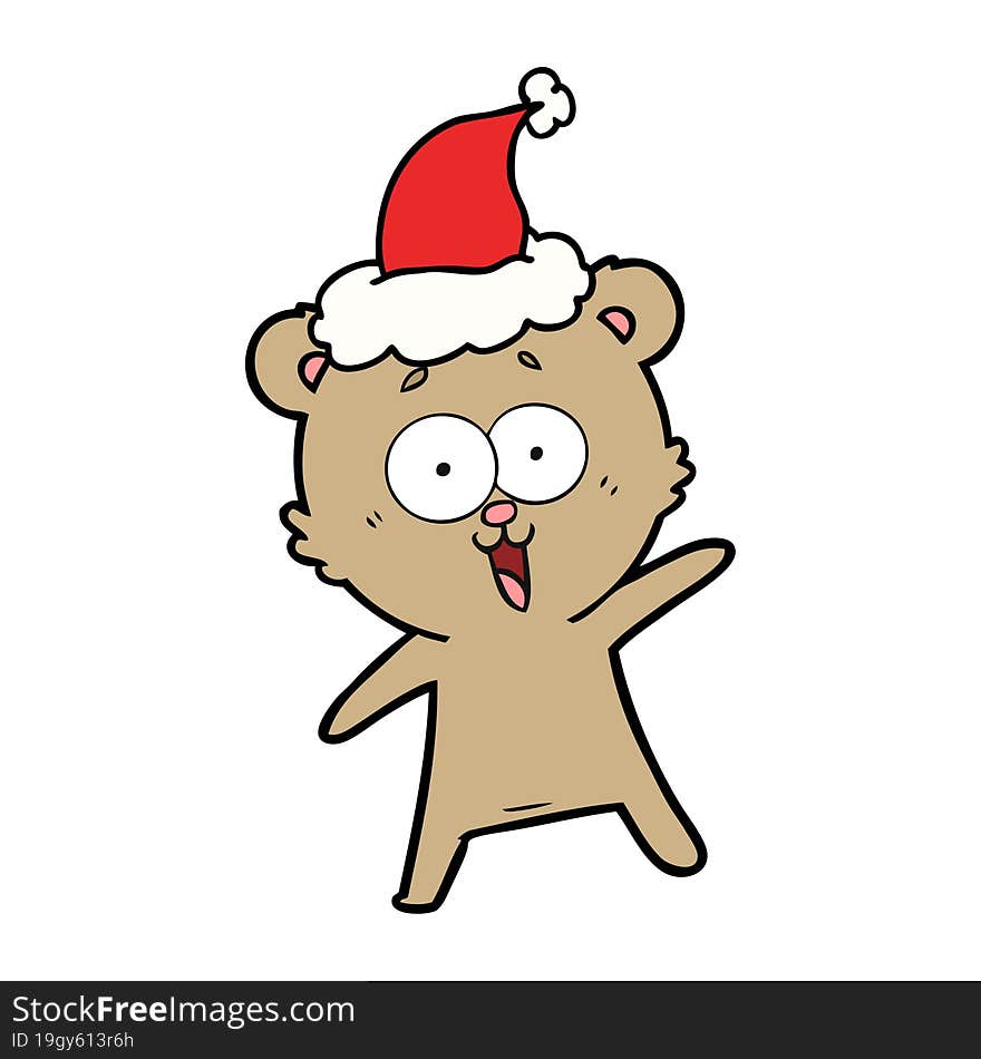 laughing teddy  bear line drawing of a wearing santa hat