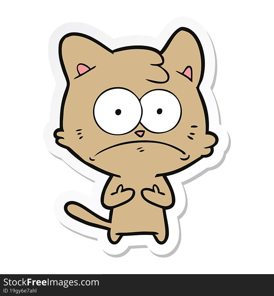 sticker of a cartoon nervous cat