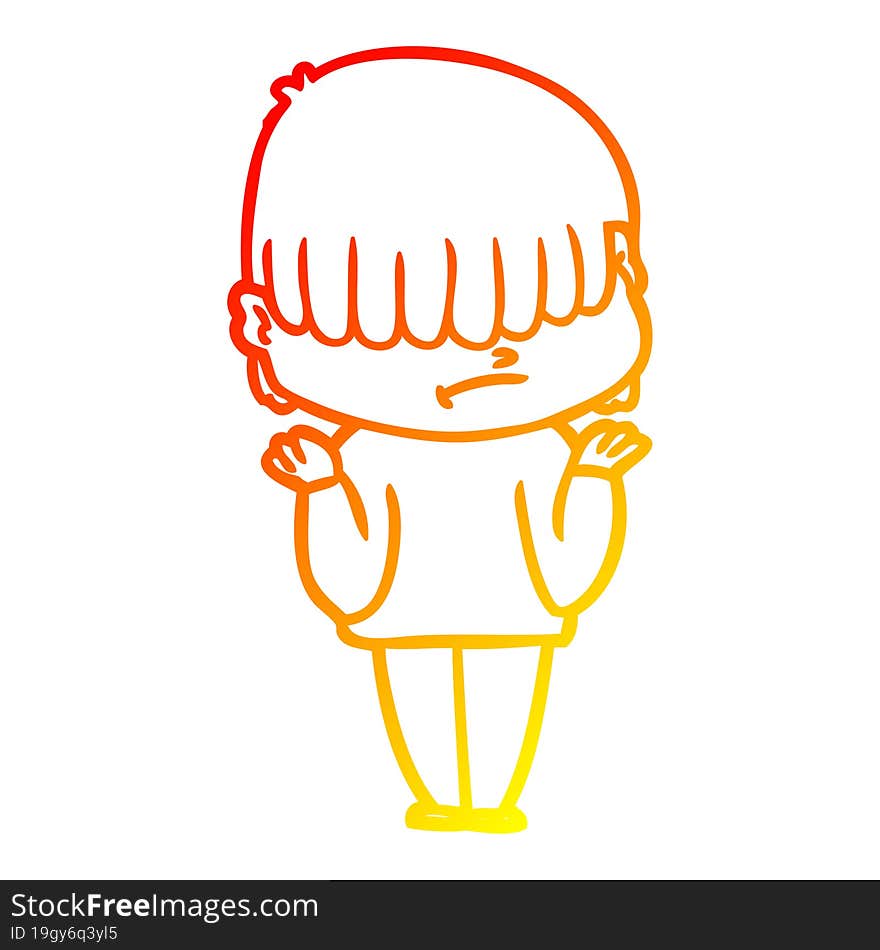 warm gradient line drawing cartoon boy with untidy hair